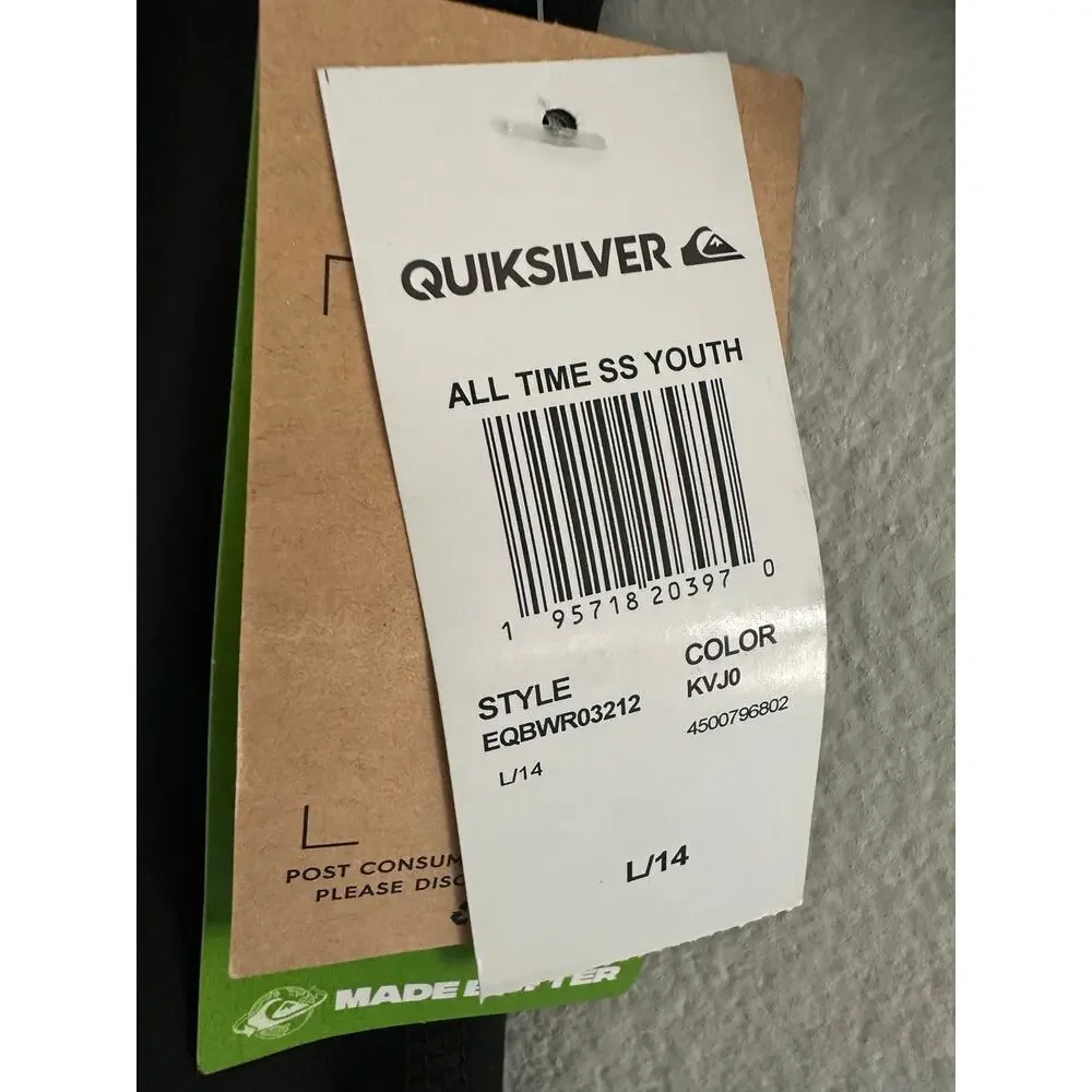 Quiksilver Black Short Sleeve Rash Guard size L/14